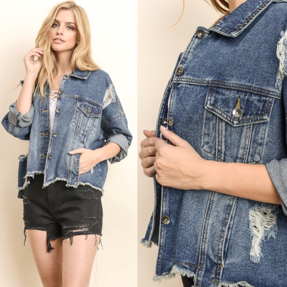 LAST SIZE LARGE   Distressed Jean Jacket - Picture 2 of 7
